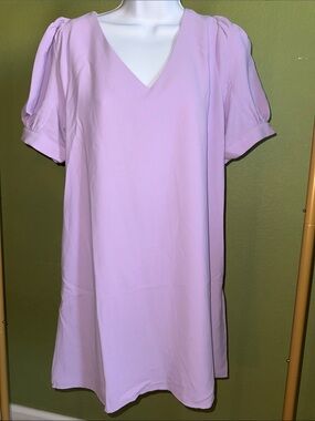 Lilac V-Neck Short Sleeve Dress with pockets